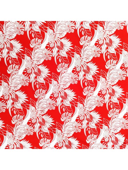Tissu rouge et blanc motifs jungle tropical