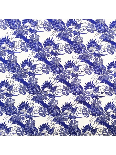 Tissu bleu et blanc motifs jungle tropical