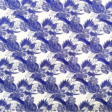 Tissu bleu chemin tropical bleu et blanc