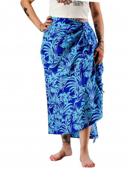 Paréo bleu turquoise hibiscus et feuillage