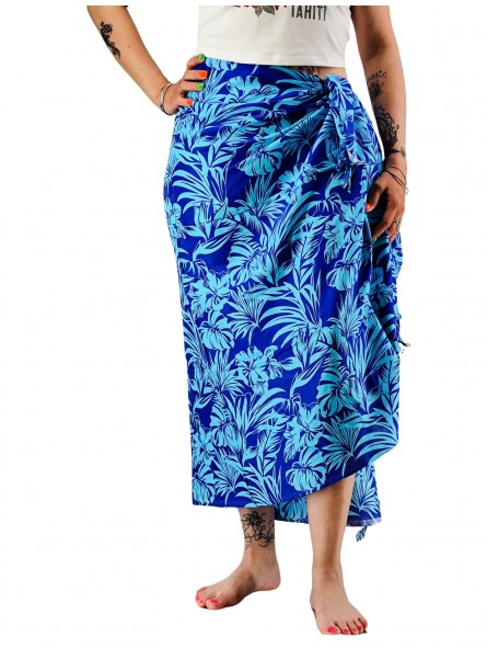 Paréo bleu turquoise hibiscus et feuillage