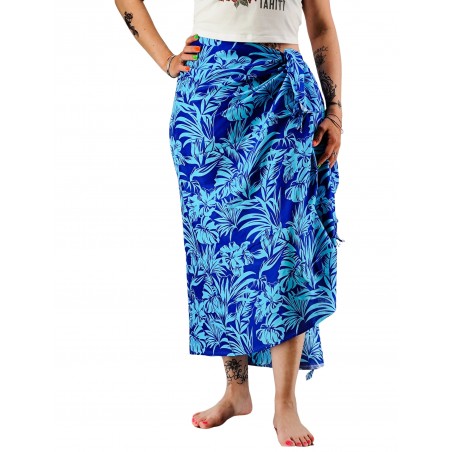 Paréo bleu turquoise hibiscus et feuillage