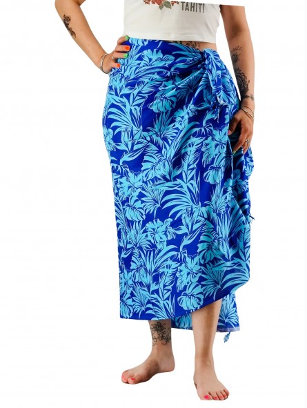 Paréo bleu turquoise hibiscus et feuillage