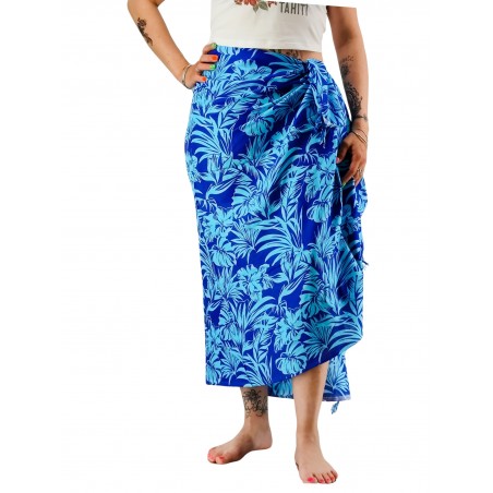 Paréo bleu turquoise hibiscus et feuillage