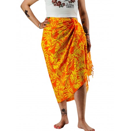 Paréo jaune et orange hibiscus et feuillage