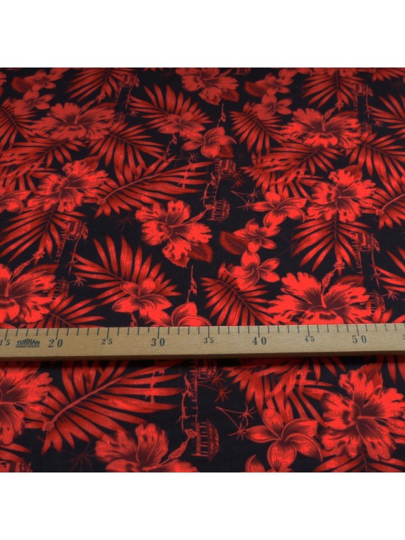 Tissu Tahitien rouge et noir Moho