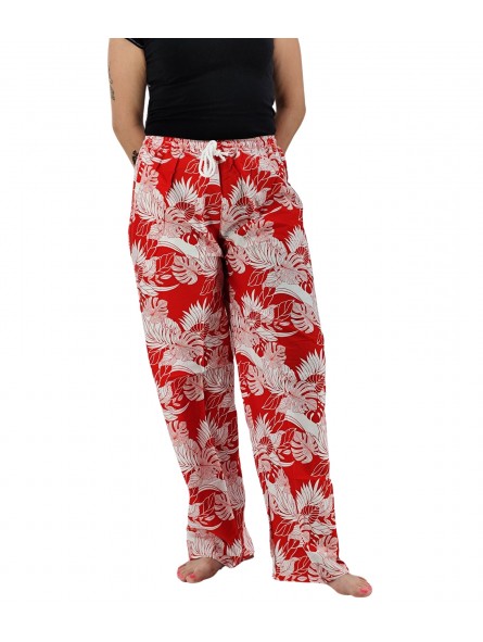 Pantalon de plage rouge aux motifs tropicaux
