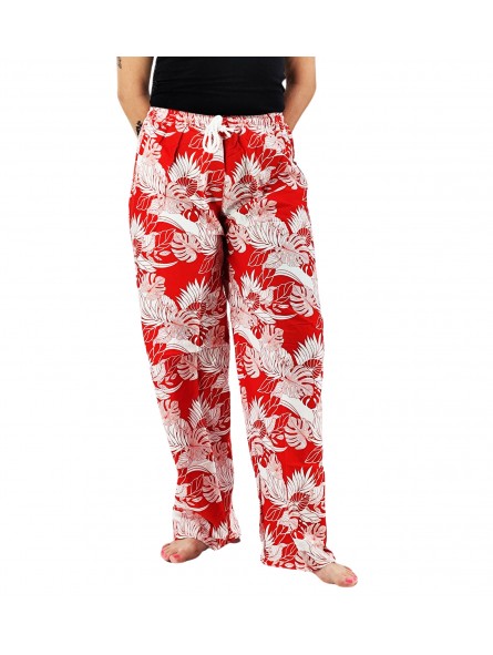 Pantalon de plage rouge aux motifs tropicaux