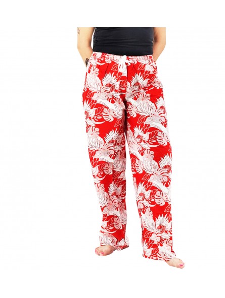 Pantalon de plage rouge aux motifs tropicaux