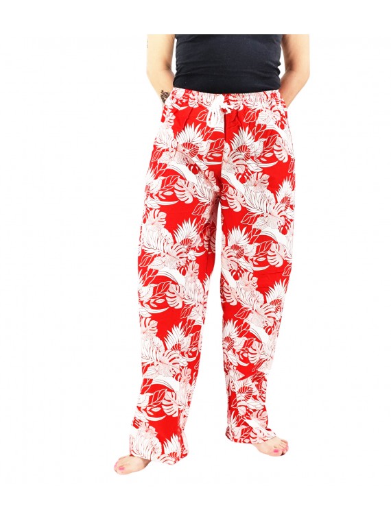 Pantalon de plage rouge aux motifs tropicaux