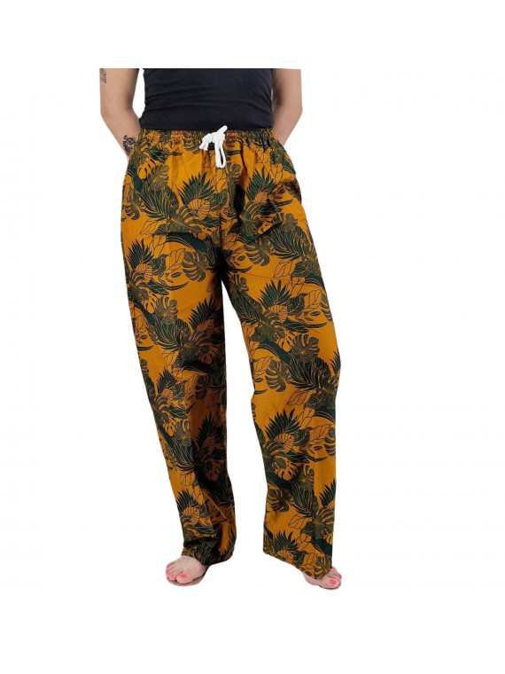 Pantalon de plage rouge aux motifs tropicaux