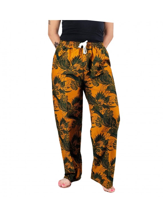 Pantalon de plage rouge aux motifs tropicaux