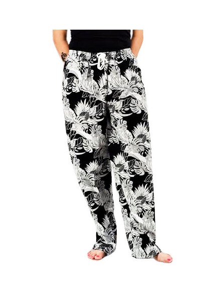 Pantalon de plage rouge aux motifs tropicaux
