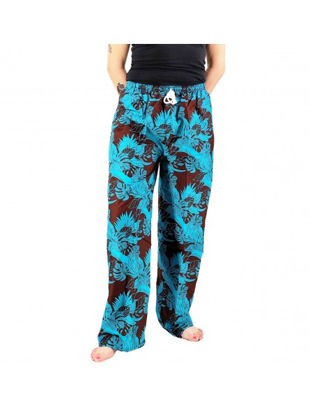 Pantalon de plage rouge aux motifs tropicaux