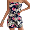 Combi-short Noir orchidée rouge tropical