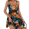 Robe légère fleurs et feuillage rouge