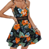 Robe légère fleurs et feuillage rouge