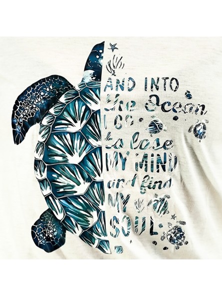 T-shirt femme blanc imprimé motif tortue et oceane