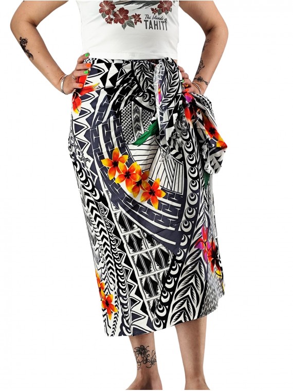 Paréo motifs tatouage samoa couleur grise