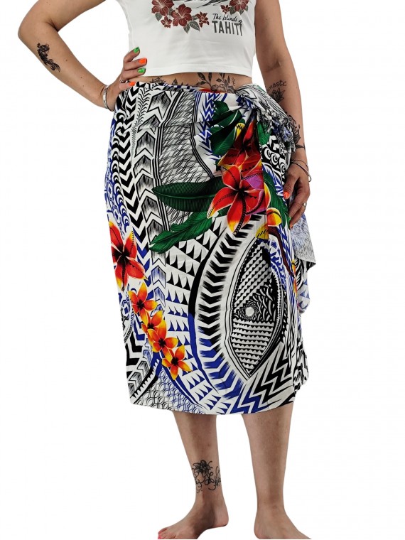 Paréo motifs tatouage samoa couleur bleu