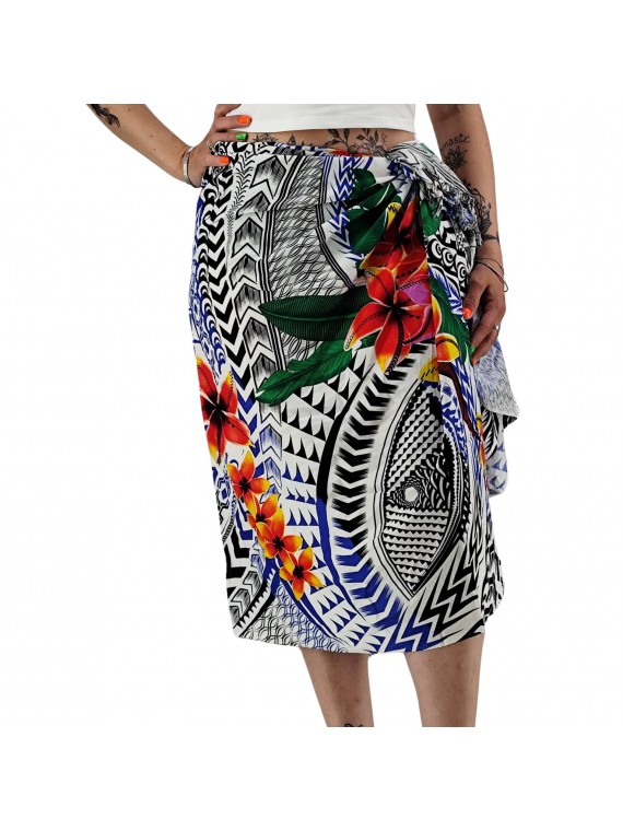 Paréo motifs tatouage samoa couleur bleu