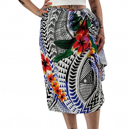 Paréo motifs tatouage samoa couleur bleu