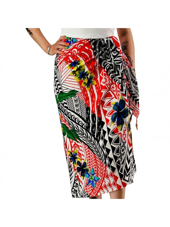 Paréo motifs tatouage samoa couleur rouge