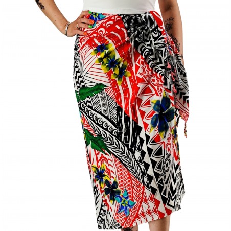 Paréo motifs tatouage samoa couleur rouge