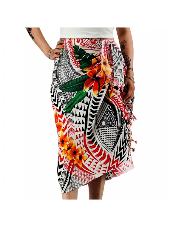 Paréo motifs tatouage samoa couleur rouge