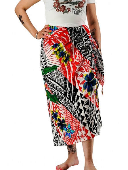 Paréo motifs tatouage samoa couleur rouge