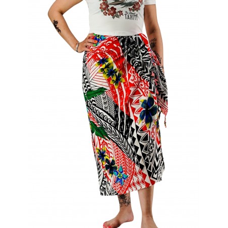 Paréo motifs tatouage samoa couleur rouge
