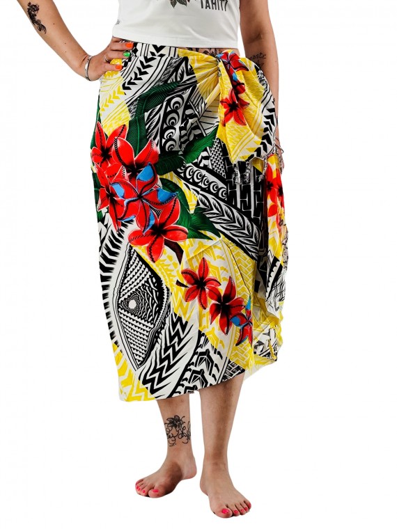 Paréo motifs tatouage samoa couleur jaune