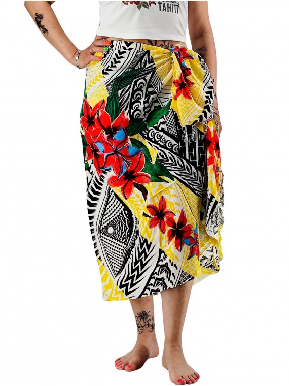 Paréo motifs tatouage samoa couleur jaune