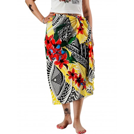 Paréo motifs tatouage samoa couleur jaune