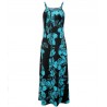 Robe longue légère motifs feuillage couleur noir et turquoise