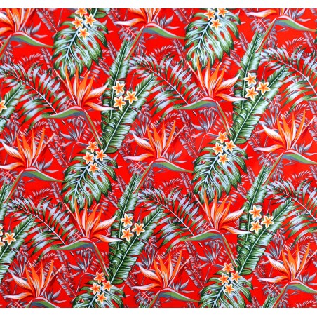 Tissu rouge fleurs de paradis
