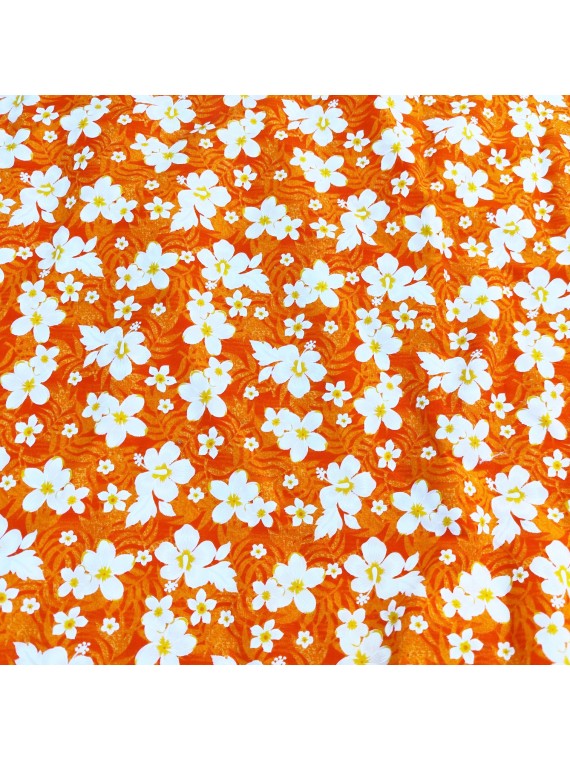 Tissu orange motif petites fleurs avec coeur jaune
