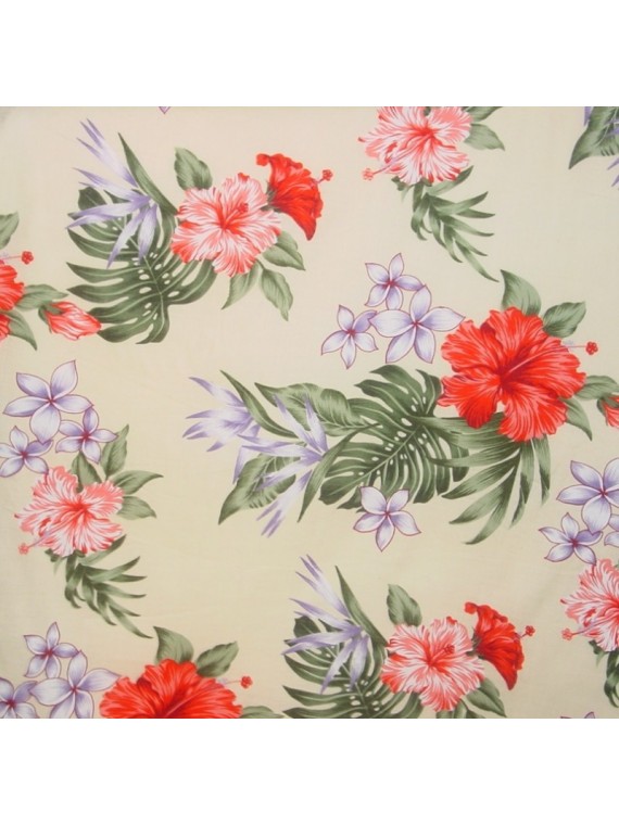 coupon de 2 m de Tissu beige fleurs vintage hawaï
