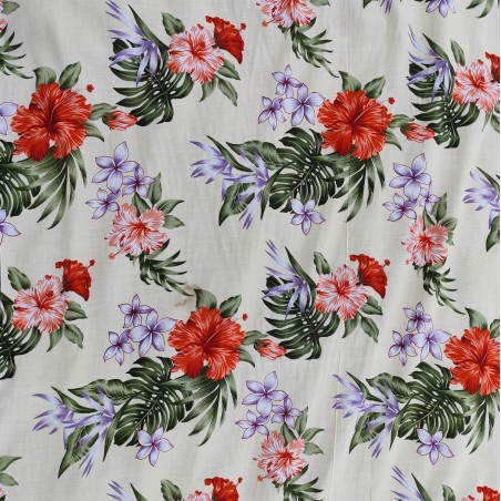 coupon de 2 m de Tissu beige fleurs vintage hawaï