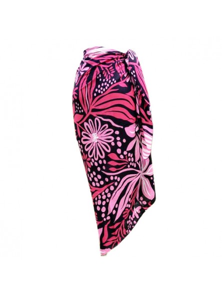 Paréo fleurie noir et rose motifs fleurs