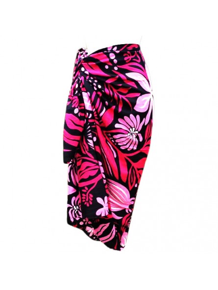 Paréo fleurie noir et rose motifs fleurs