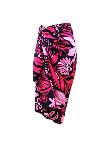 Paréo fleurie noir et rose motifs fleurs