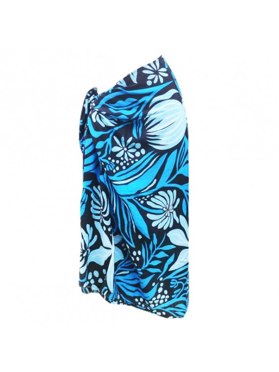Paréo fleurie noir et bleu motifs fleurs