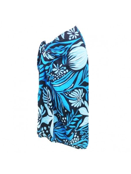 Paréo fleurie noir et bleu motifs fleurs