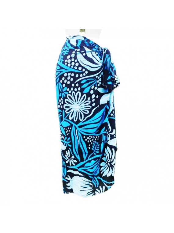 Paréo fleurie noir et bleu motifs fleurs