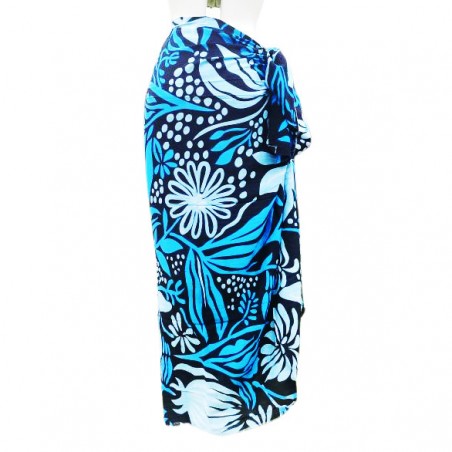 Paréo fleurie noir et bleu motifs fleurs