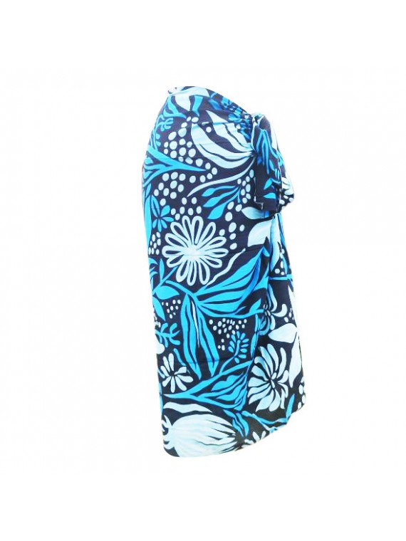 Paréo fleurie noir et bleu motifs fleurs