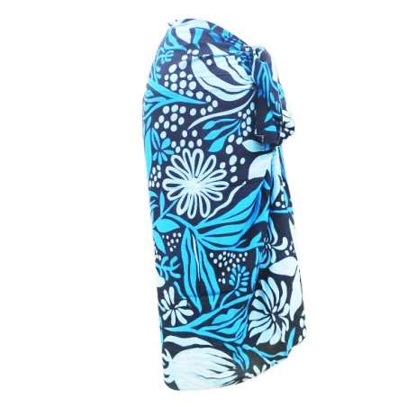 Paréo fleurie noir et bleu motifs fleurs