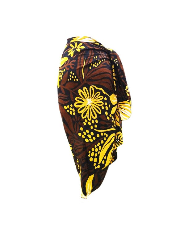 Paréo fleurie noir, marron et or  motifs fleurs