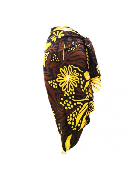 Paréo fleurie noir, marron et or  motifs fleurs